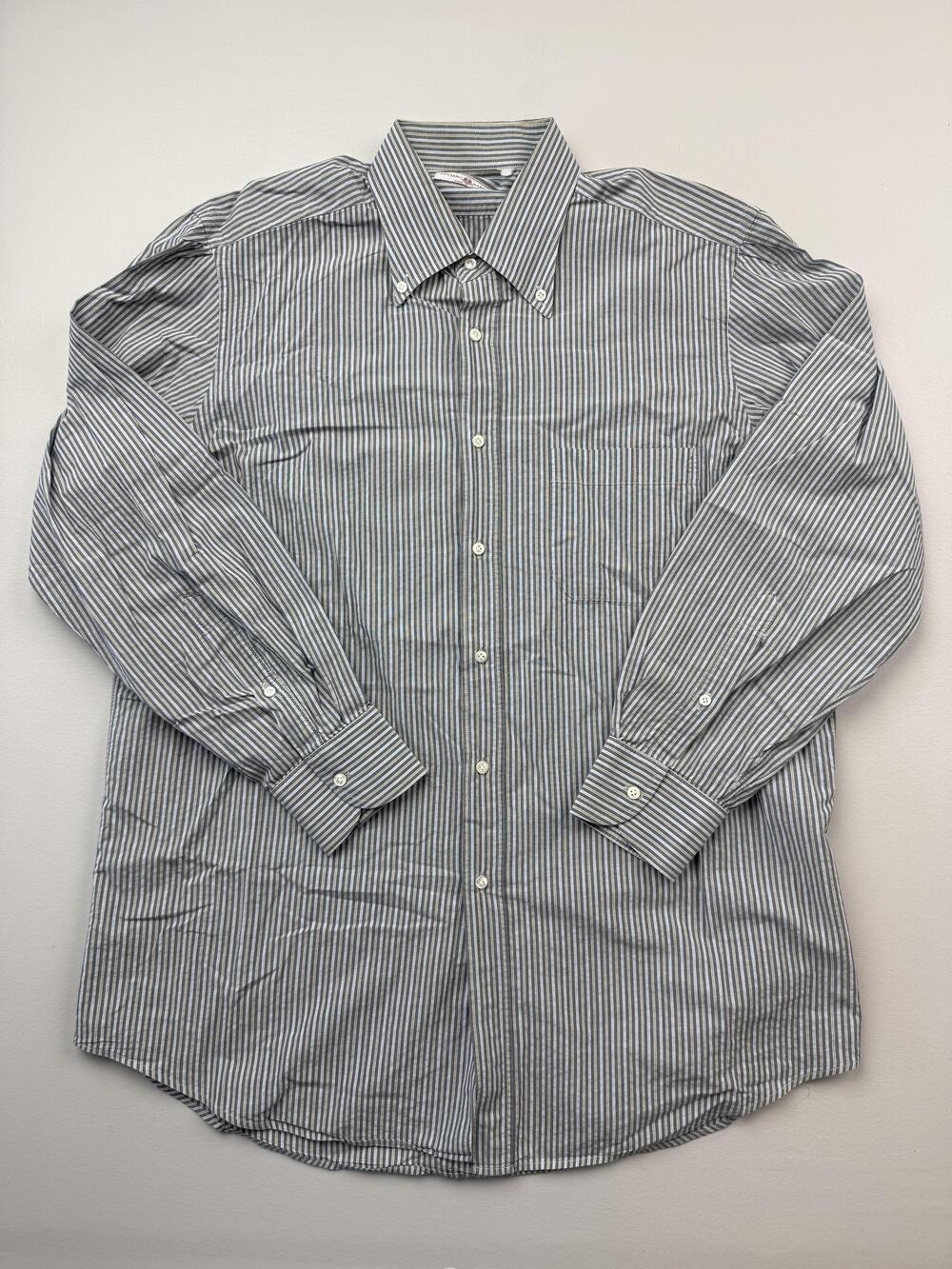 Luciano Barbera Dress Shirt Mens Blue Stripe Button Down Made In Italy Read